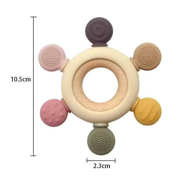 KIT DUO DENTICIÓN FELIZ — Guante + Anillo de Madera