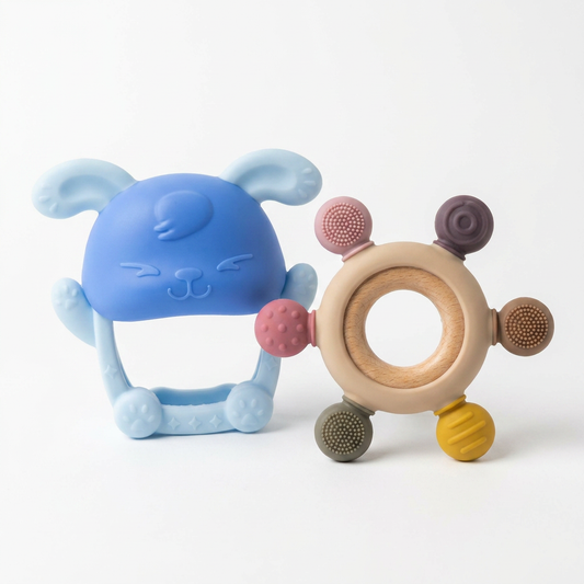 KIT DUO DENTICIÓN FELIZ — Guante + Anillo de Madera