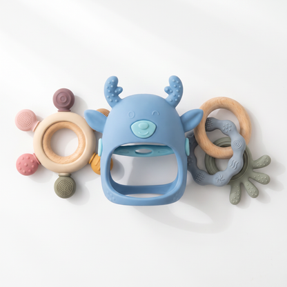 KIT DUO DENTICIÓN FELIZ — Guante + Anillo de Madera